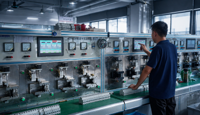 Technician operating overload protection test equipment